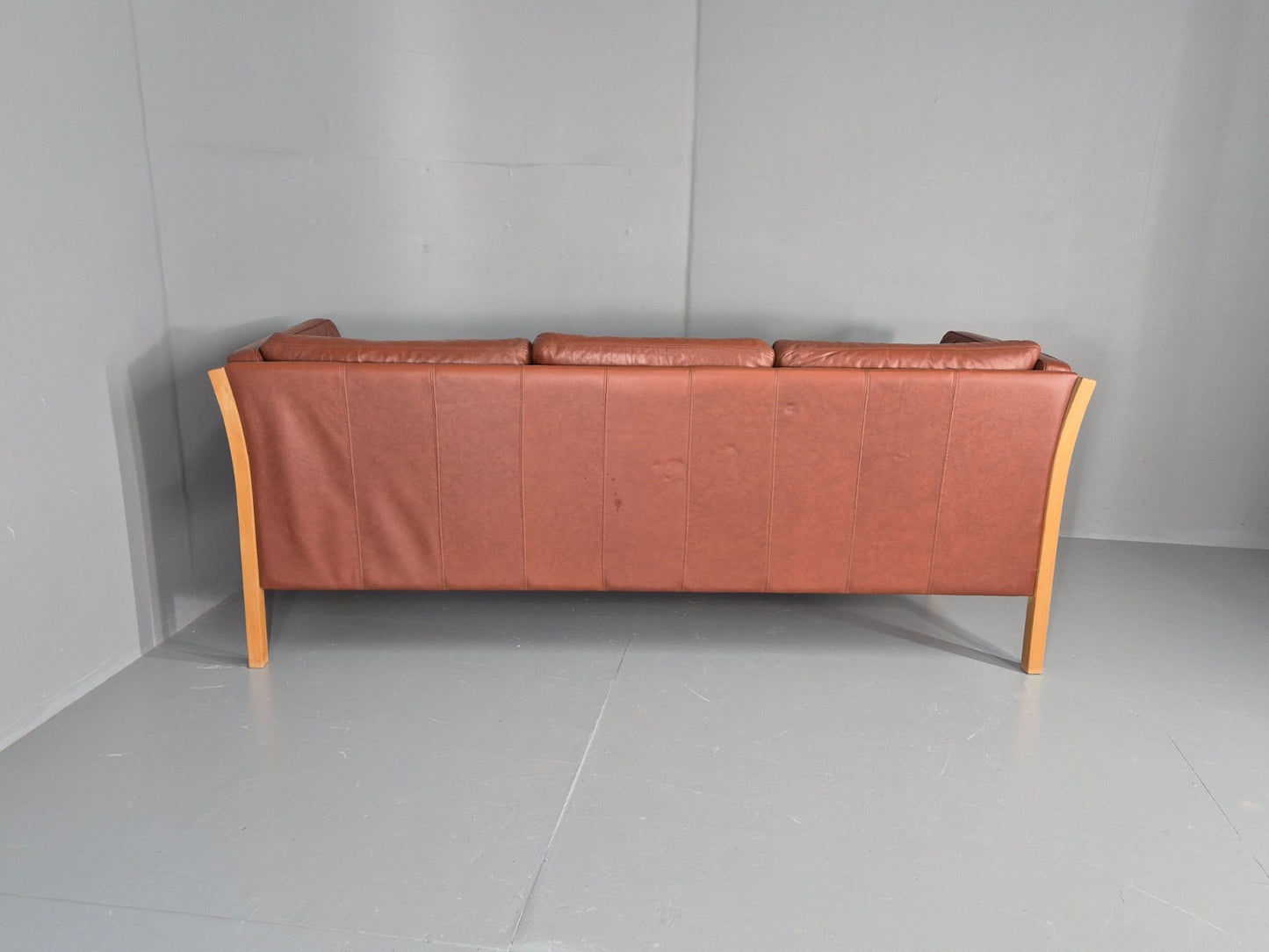 Vintage Stouby 3 Seat Sofa Reddy Brown Leather Mid Century Retro EB10528 M3SS16