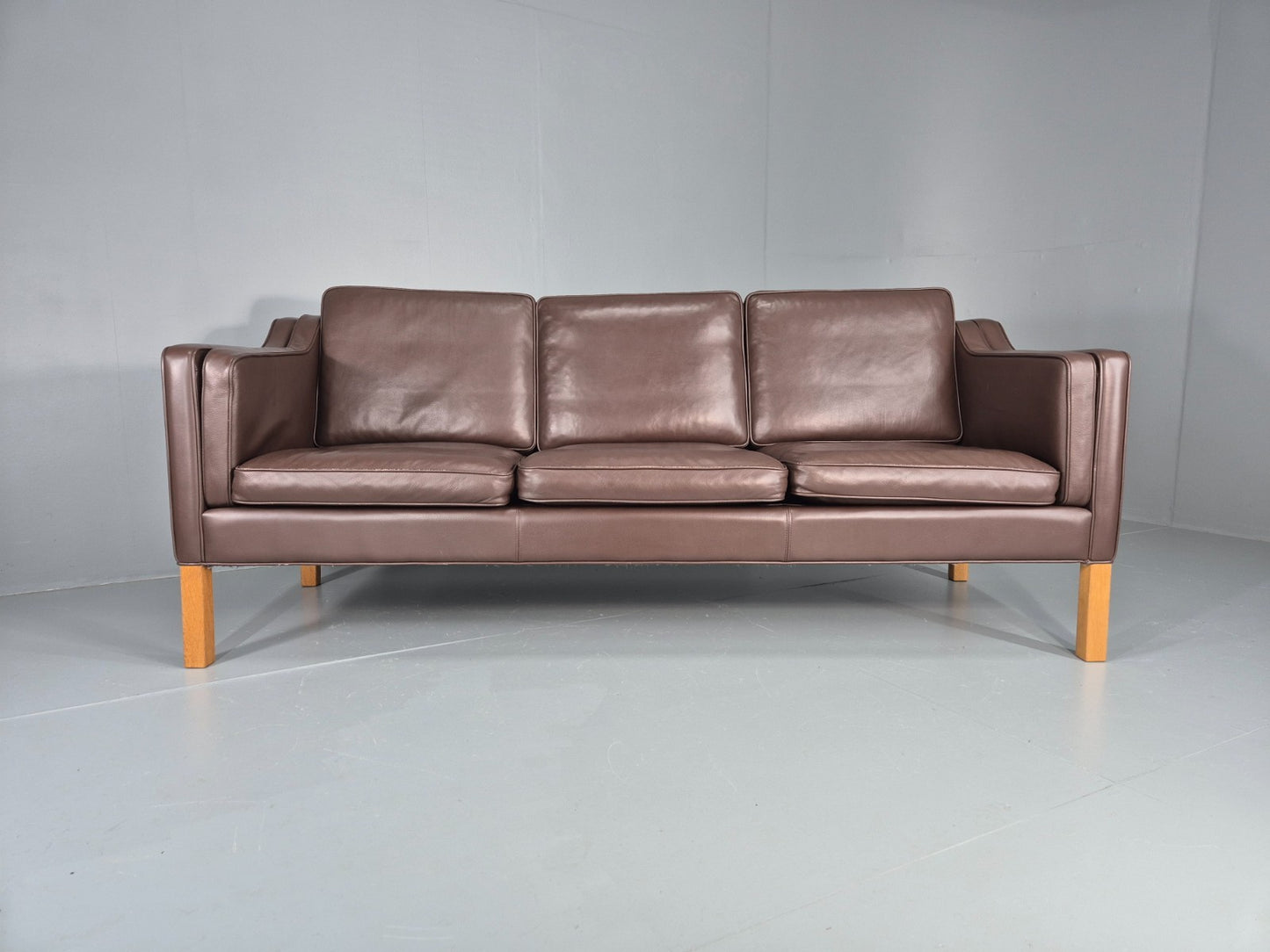 Vintage Danish 3 Seat Sofa Brown Leather Mogensen Style 1980s Retro EB10523 M3SS2