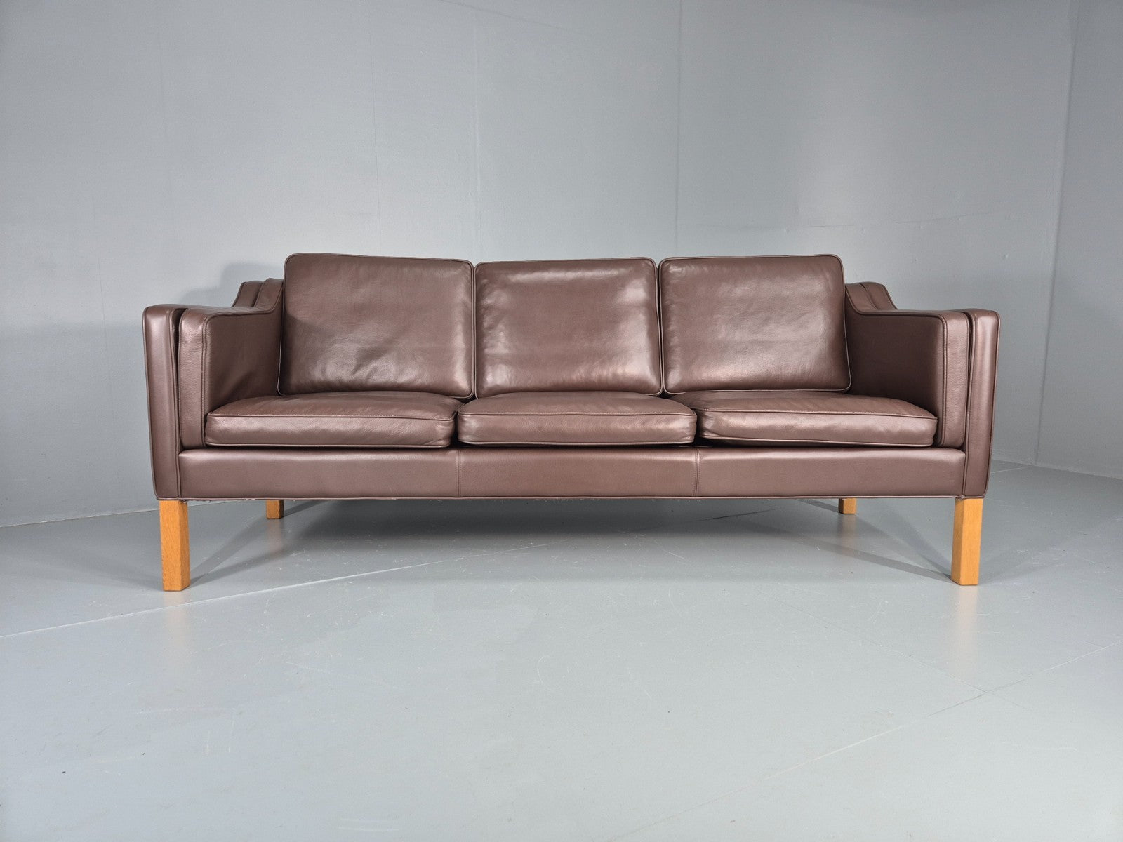 Vintage Danish 3 Seat Sofa Brown Leather Mogensen Style 1980s Retro EB10523 M3SS2