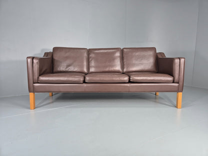 Vintage Danish 3 Seat Sofa Brown Leather Mogensen Style 1980s Retro EB10523 M3SS2