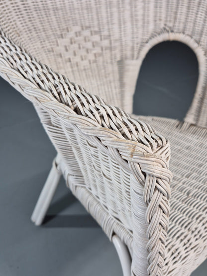 Vintage Rattan Lounge Chair White Painted 1970s Retro EB11219 VBER4