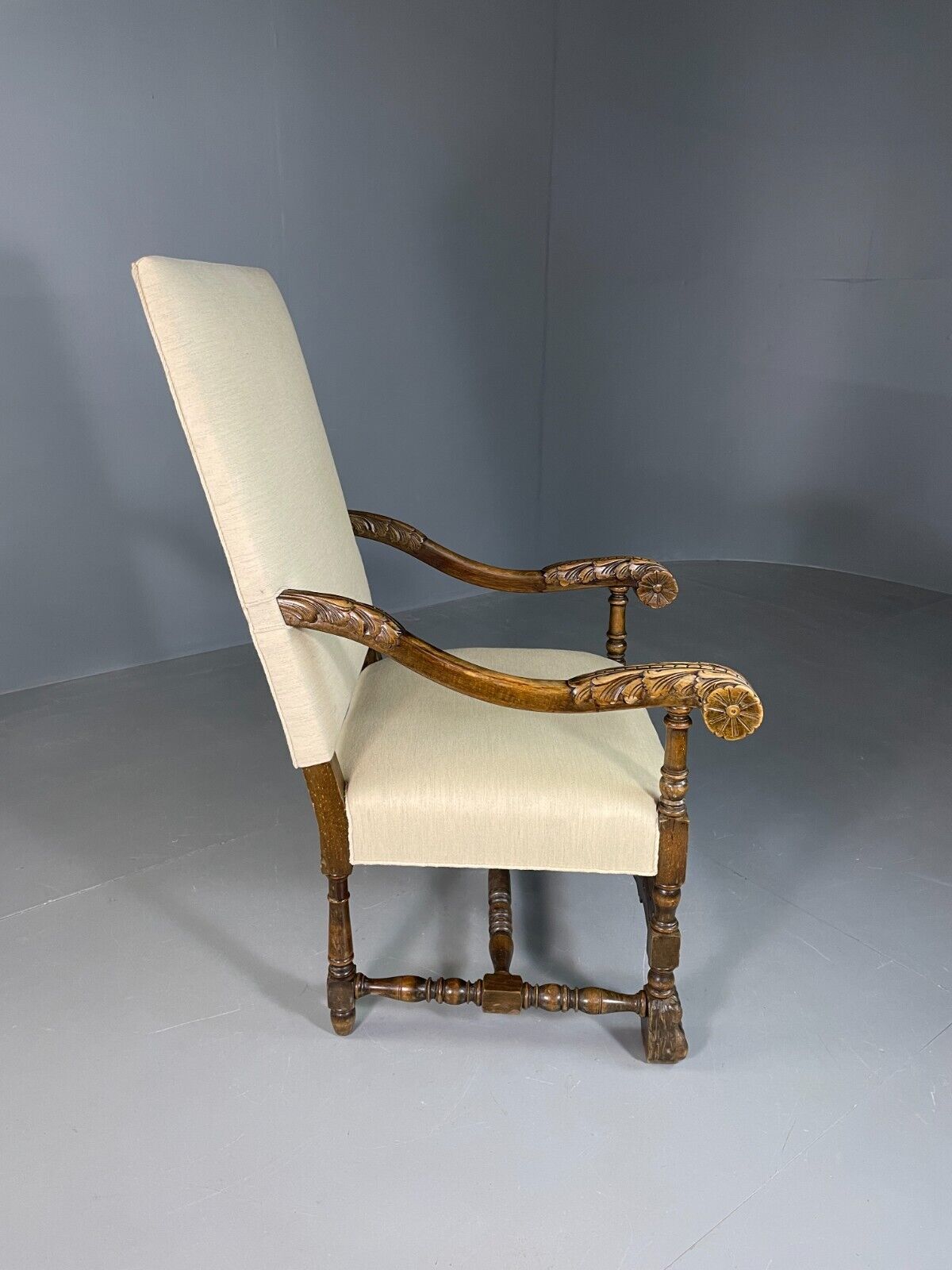 Vintage Danish Lounge Chair Cream Cotton Oak Frame Antique Style EB6917 VNOR - UKDK FURNITURE