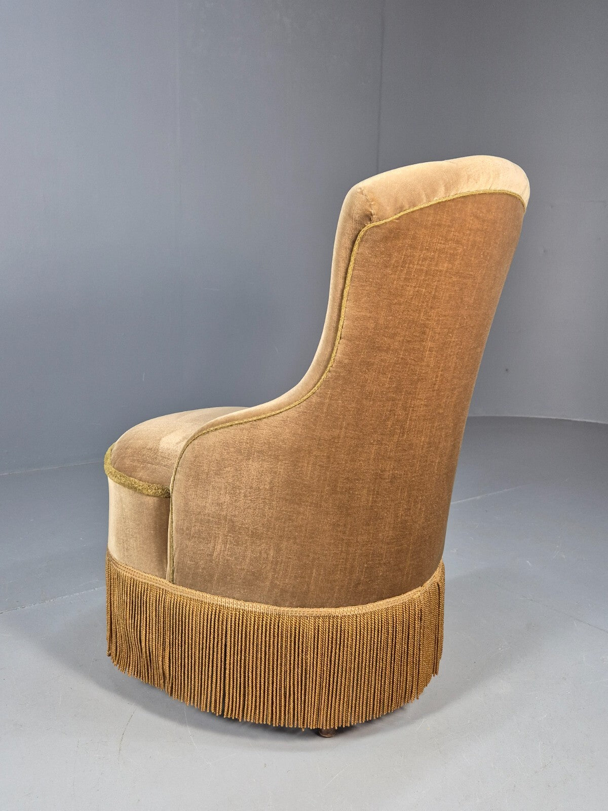 Vintage Danish Taupe Velour Cocktail or Parlour Chair Antique EB9608 VCLO - UKDK FURNITURE