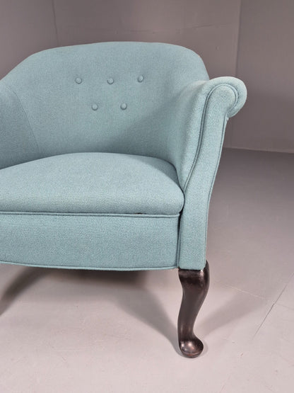 Art Deco Tub Chair Danish Turquoise 1940s Vintage Cabriole Leg EB10740 VCLO12