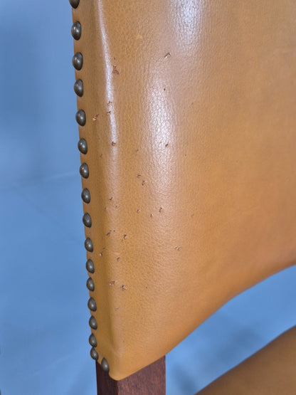 Vintage Tan Leather Dining Chairs Oak Frames 1950s Danish Design EB9660 VDIN - UKDK FURNITURE