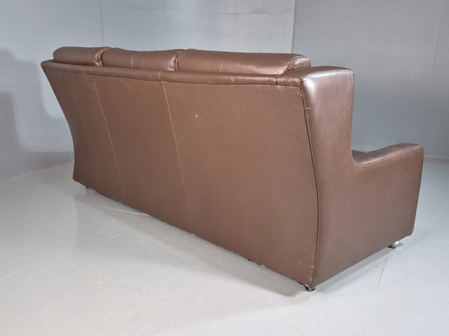 Vintage Danish 3 Seat Sofa Brown Leather Wing Back 1970s Retro MCM EB7977 M3SS - UKDK FURNITURE