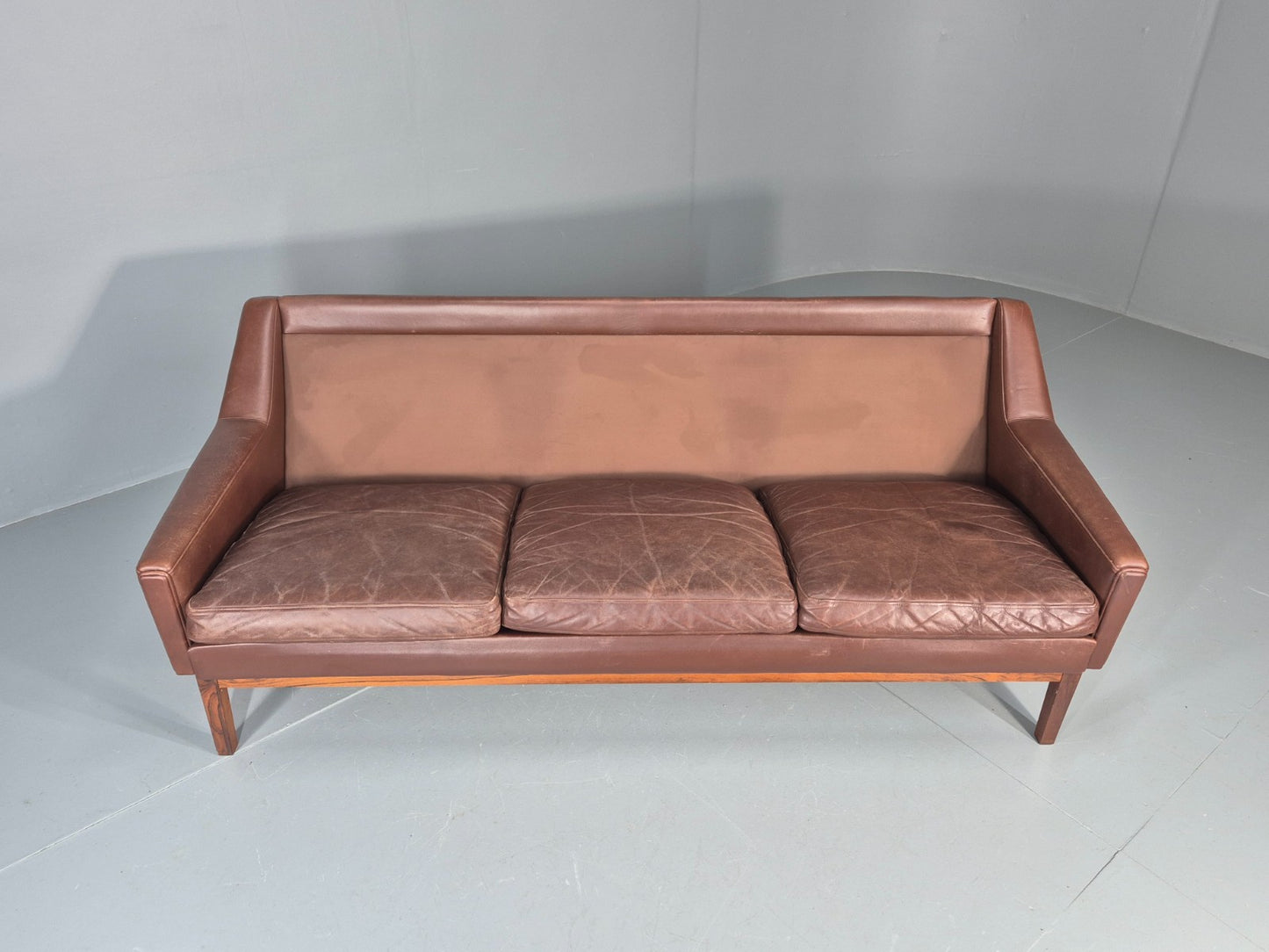 Mid Century Leather 3 Seat Sofa Brown Leather 1960s Retro  EB11367 M3SS11