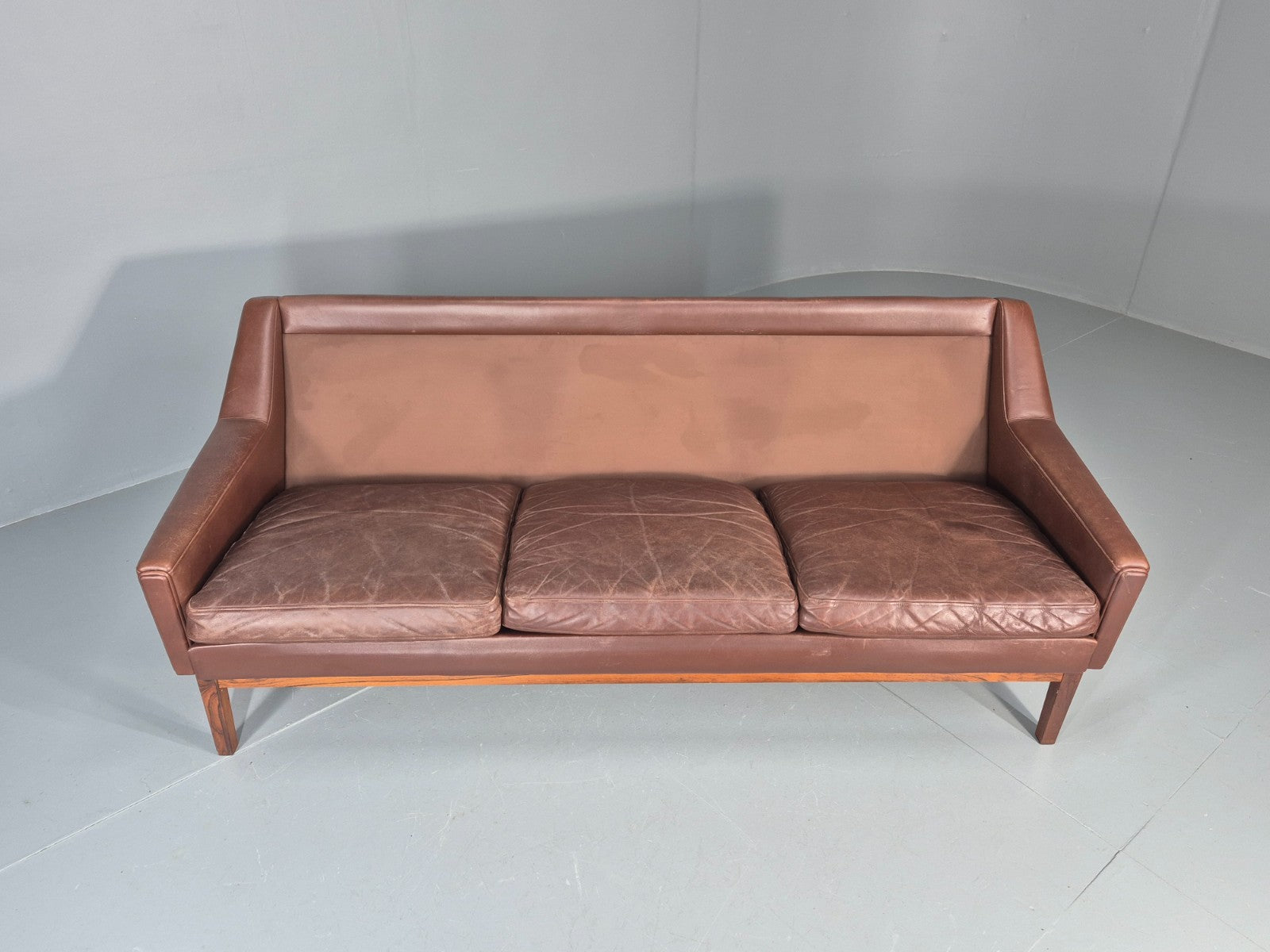 Mid Century Leather 3 Seat Sofa Brown Leather 1960s Retro  EB11367 M3SS11