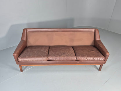 Mid Century Leather 3 Seat Sofa Brown Leather 1960s Retro  EB11367 M3SS11