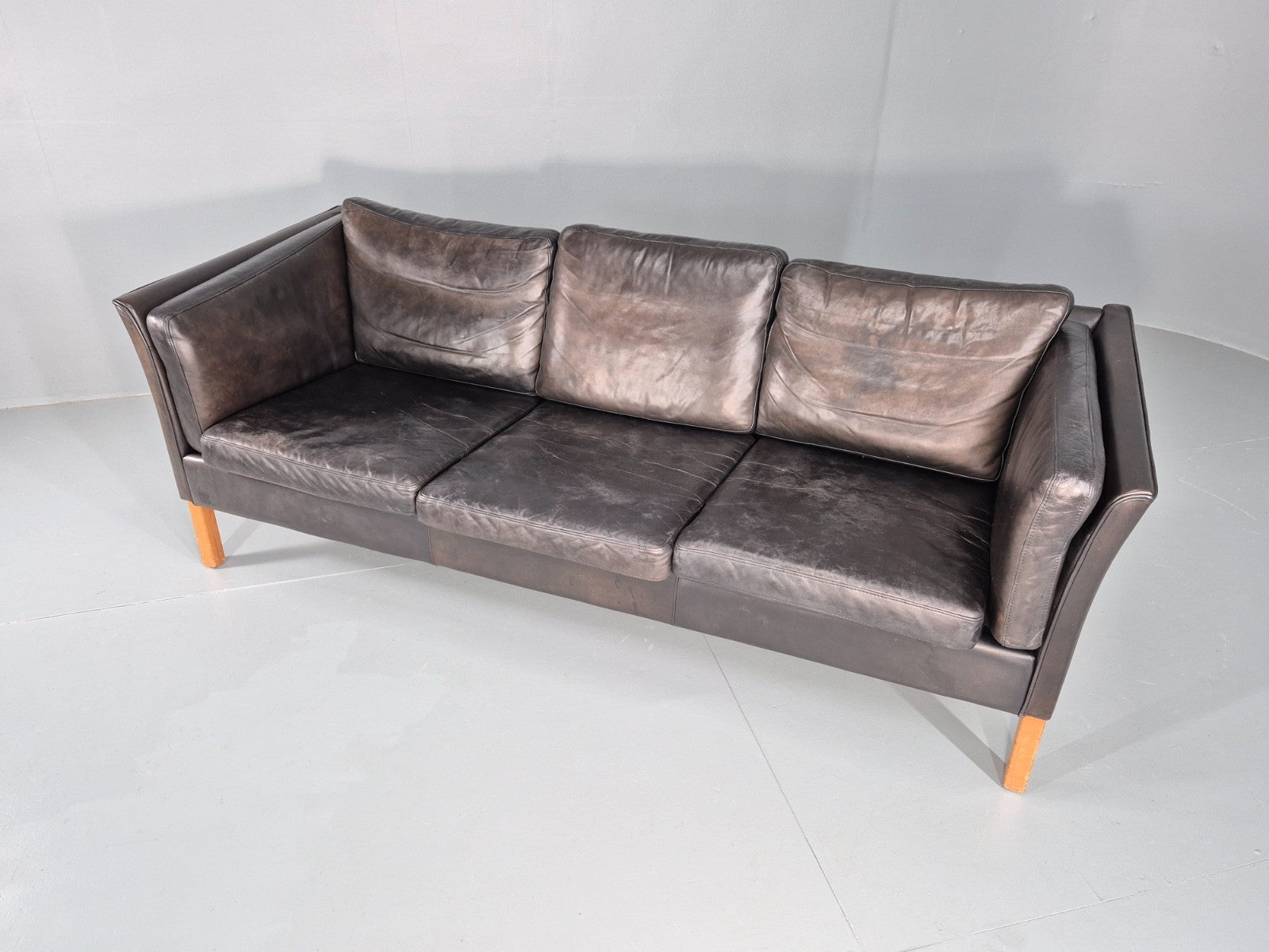 Vintage 3 Seat Sofa Danish Black Leather Vemb MCM Retro 1980s  EB10478 M3SS6