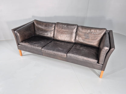 Vintage 3 Seat Sofa Danish Black Leather Vemb MCM Retro 1980s  EB10478 M3SS6