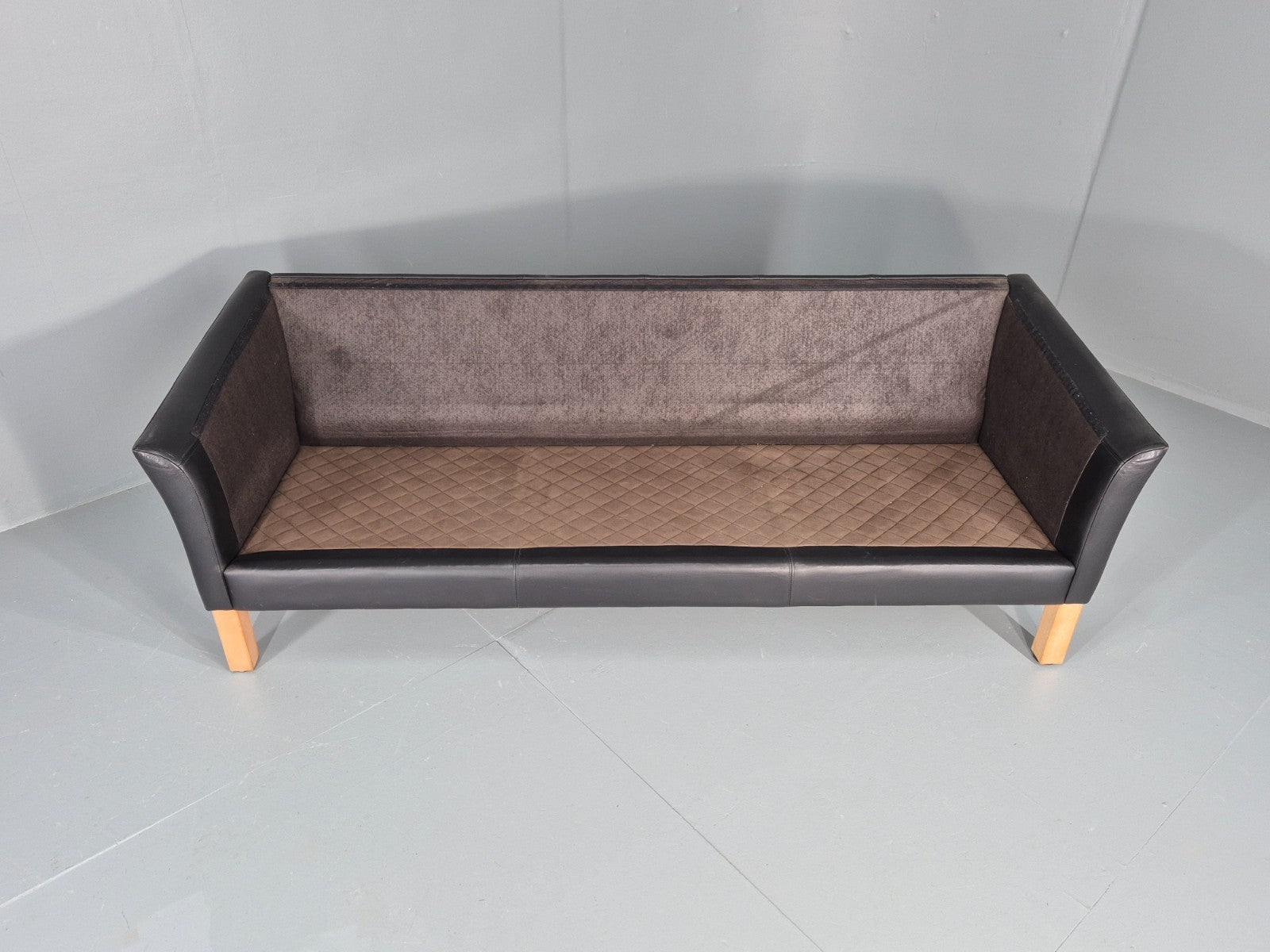 Vintage 3 Seat Sofa Danish Black Leather 1980s Retro EB8626 M3SS8