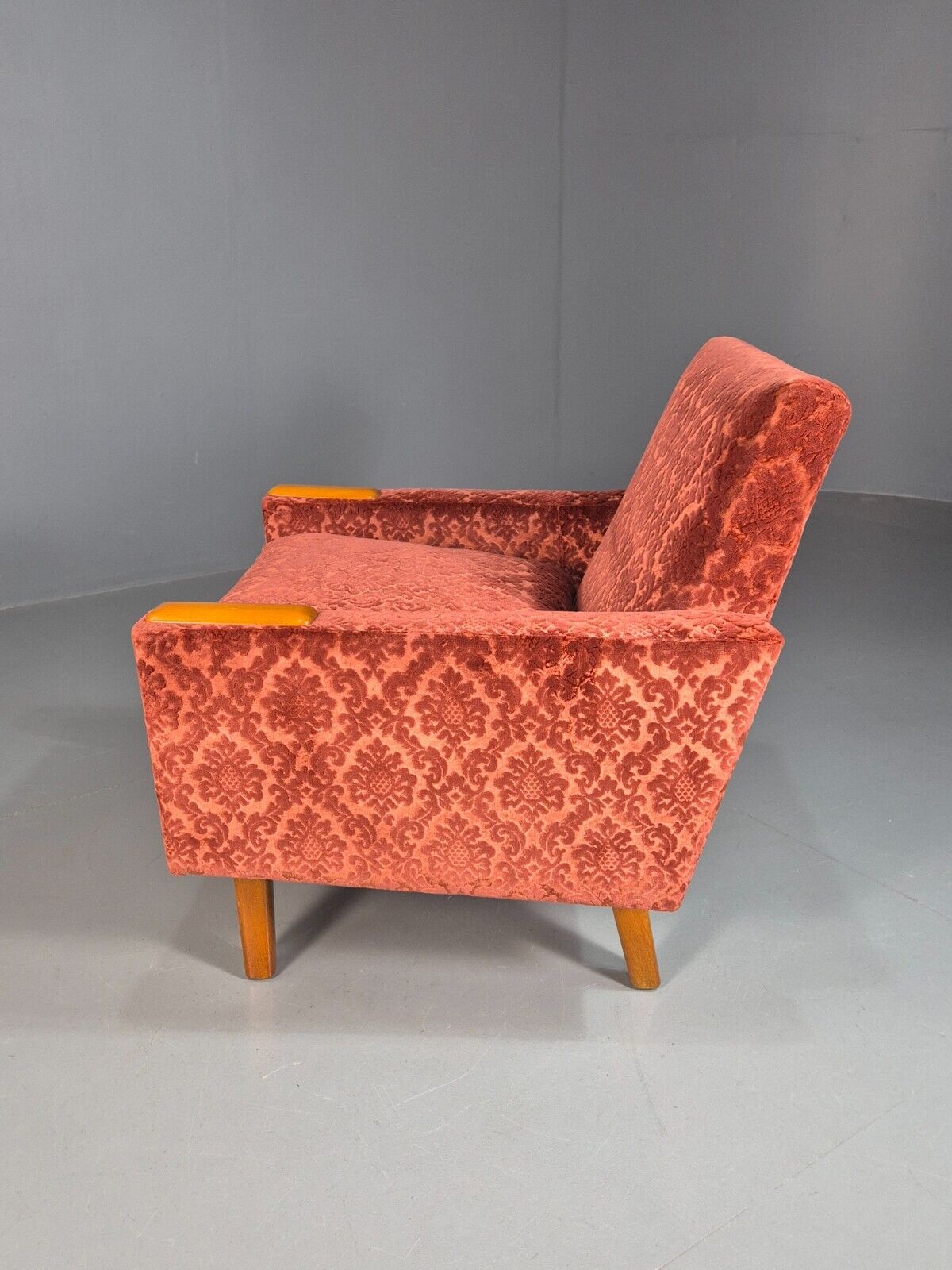 Vintage Swedish Lounge Chair Purple Moquette Teak Paws 1960s Retro EB7891 MNOR - UKDK FURNITURE