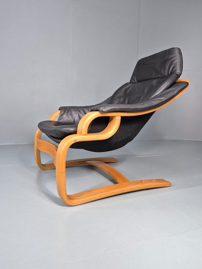 Skippers Apollo Leather Lounge Chair Bentwood Frame 1980s Retro MCM EB11290 MBEN1