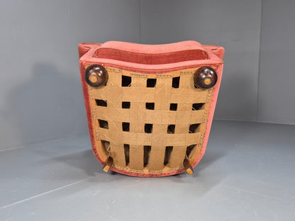 Vintage Danish Art Deco shell back Lounge Chair Pink Velour Bun Feet EB9556 MNOR - UKDK FURNITURE