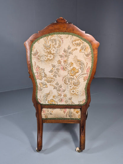 Antique Mahogany Nursing Chair Floral Upholstery 1880s Victorian EB11175 VCLO9