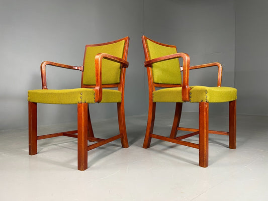 EB6737 2 Vintage Danish Elbow Chairs Green Beechwood Retro MCM MDIN - UKDK FURNITURE