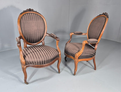 2 Antique Rococo Armchairs Walnut Frames 1880s Denmark Quality  EB111331 VCLO19