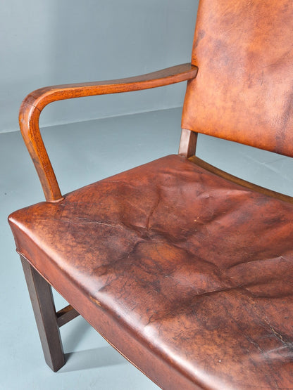 Danish Desk Chair 1930s Vintage Leather and Teak Kaare Klint Style EB10769 VLEA14