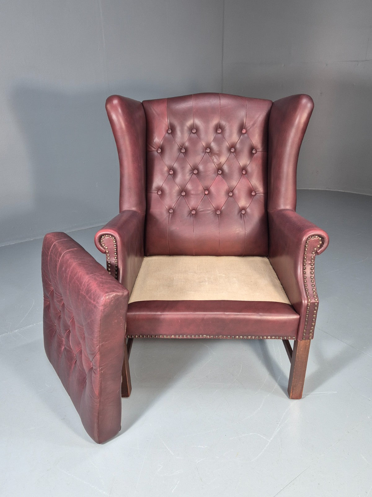 Georgian Style Wing Back Lounge Chair Red Leather Buttoned 1980s  EB10807 VLEA6