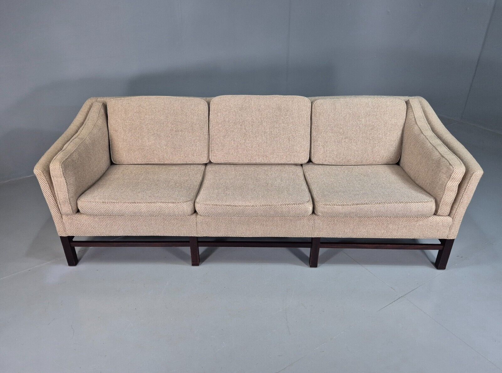 Vintage Danish 3 Seat Sofa Beige Wool Legged Frame 1980s Retro MCM EB7792 M3SS - UKDK FURNITURE