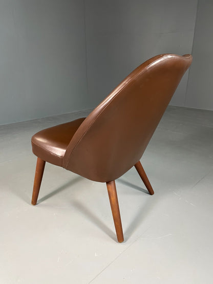 Vintage Danish Lounge Chair Brown Leather Circular Form Retro MCM EB6586 MNOR9