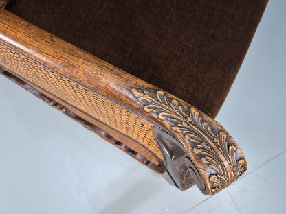 Vintage Danish 1920s Carved Oak Sofa Bergere Brown Velour Antique EB9544 V3SS - UKDK FURNITURE