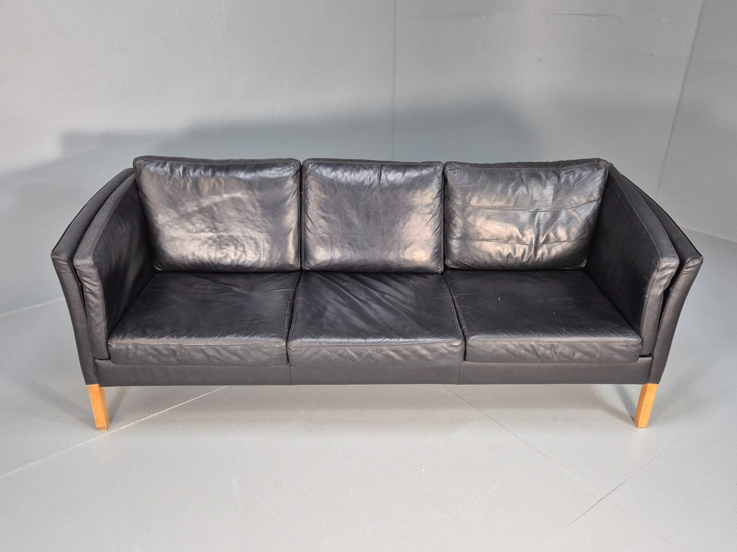 Vintage Danish 3 Seat Black Leather Sofa Modern Design MCM Retro EB9063 M3SS - UKDK FURNITURE