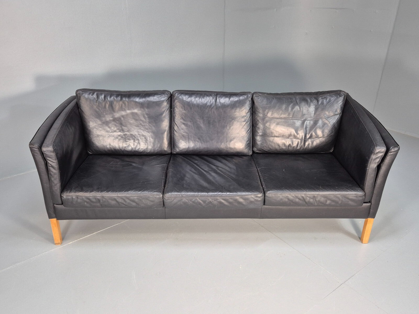 Vintage Danish 3 Seat Black Leather Sofa Modern Design MCM Retro EB9063 M3SS - UKDK FURNITURE