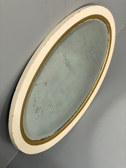 Antique Oval Wall Mirror White & Gold Painted Bevelled Patina EB11051 MWOO1