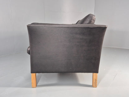 Vintage 3 Seat Sofa Danish Black Leather Mid Century Retro 1980s EB10483 M3SS22