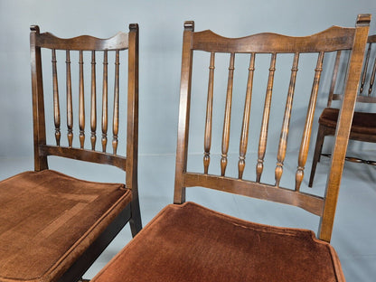 5 Vintage Dining Chairs Brown Velour Mahogany Stag 1970s Retro EB9148 VDIN - UKDK FURNITURE