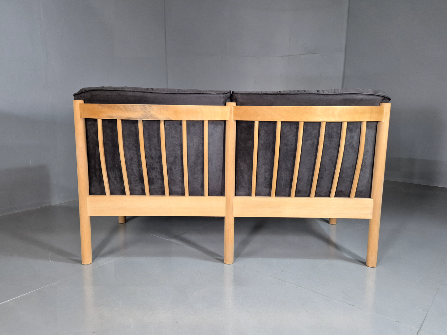 Vintage Danish 2 Seat Sofa Slate Velour Beech Frame Curved Retro MCM EB7198 M2SS - UKDK FURNITURE
