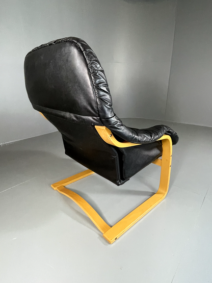 Danish Leather Bentwood Chair Vintage Vinyl Retro MCM EB5814 MBEN6