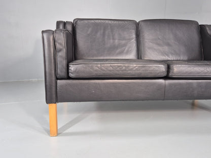 Vintage 2 Seat Sofa Danish Black Leather Mogensen Style Retro 1980s EB10464 M2SS2