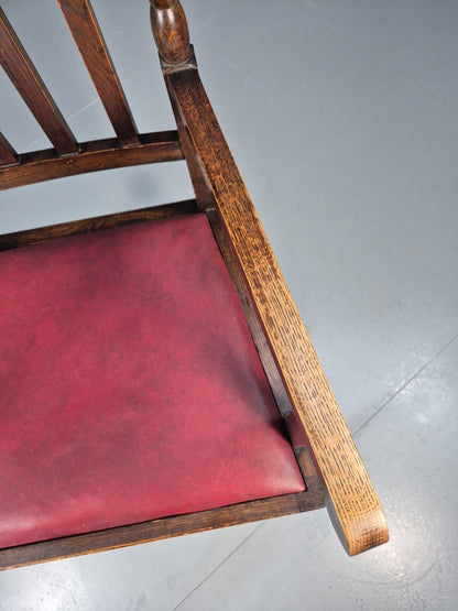 Vintage Elbow Chair Red Vinyl Oak Frame 1920s Antique EB9134 VDIN - UKDK FURNITURE