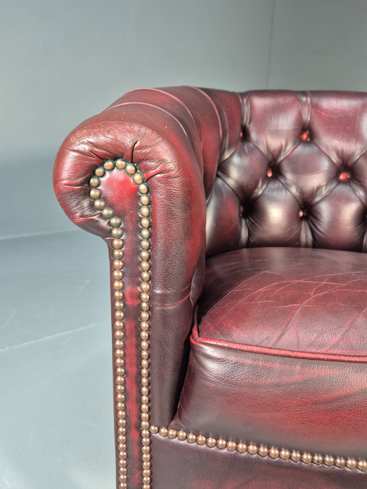 Leather Club Chair Danish Vintage Oxblood Buttoned 1980s Repro EB10756 VLEA3