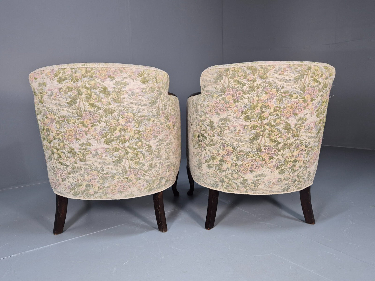 2 Vintage Danish Tub Chairs 1940s Floral Cotton 1980s Makeover EB9645 VCLO - UKDK FURNITURE