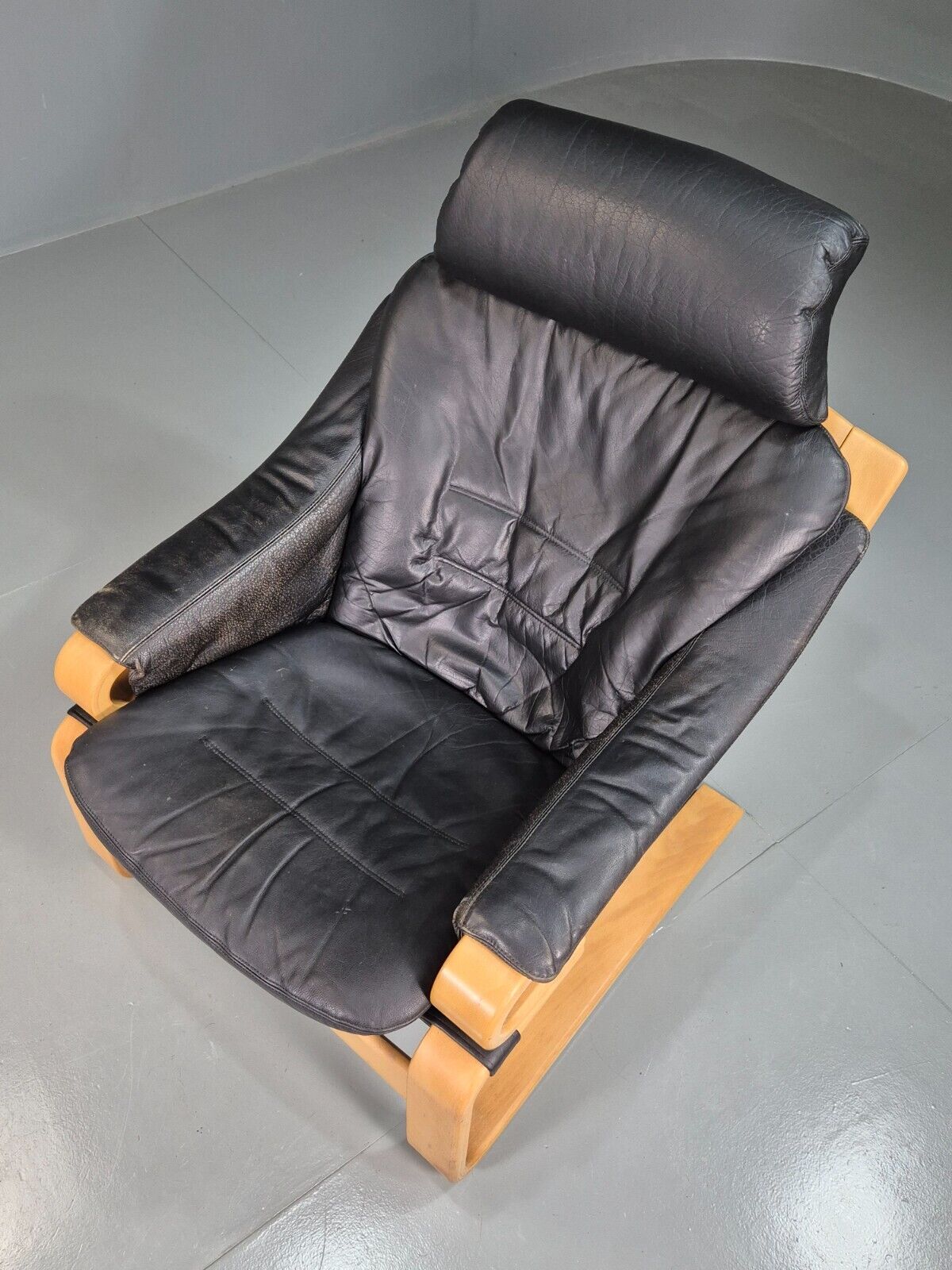 Vintage Danish Lounge Chair Black Leather Bentwood Skippers Retro EB7591 MBEN - UKDK FURNITURE