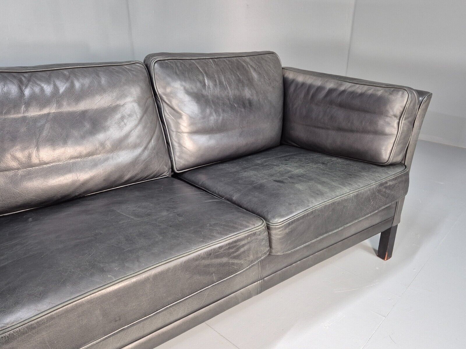 Vintage Danish 3 Seat Sofa Black Leather Mogens Hansen Retro 1970s EB8630 M3SS - UKDK FURNITURE