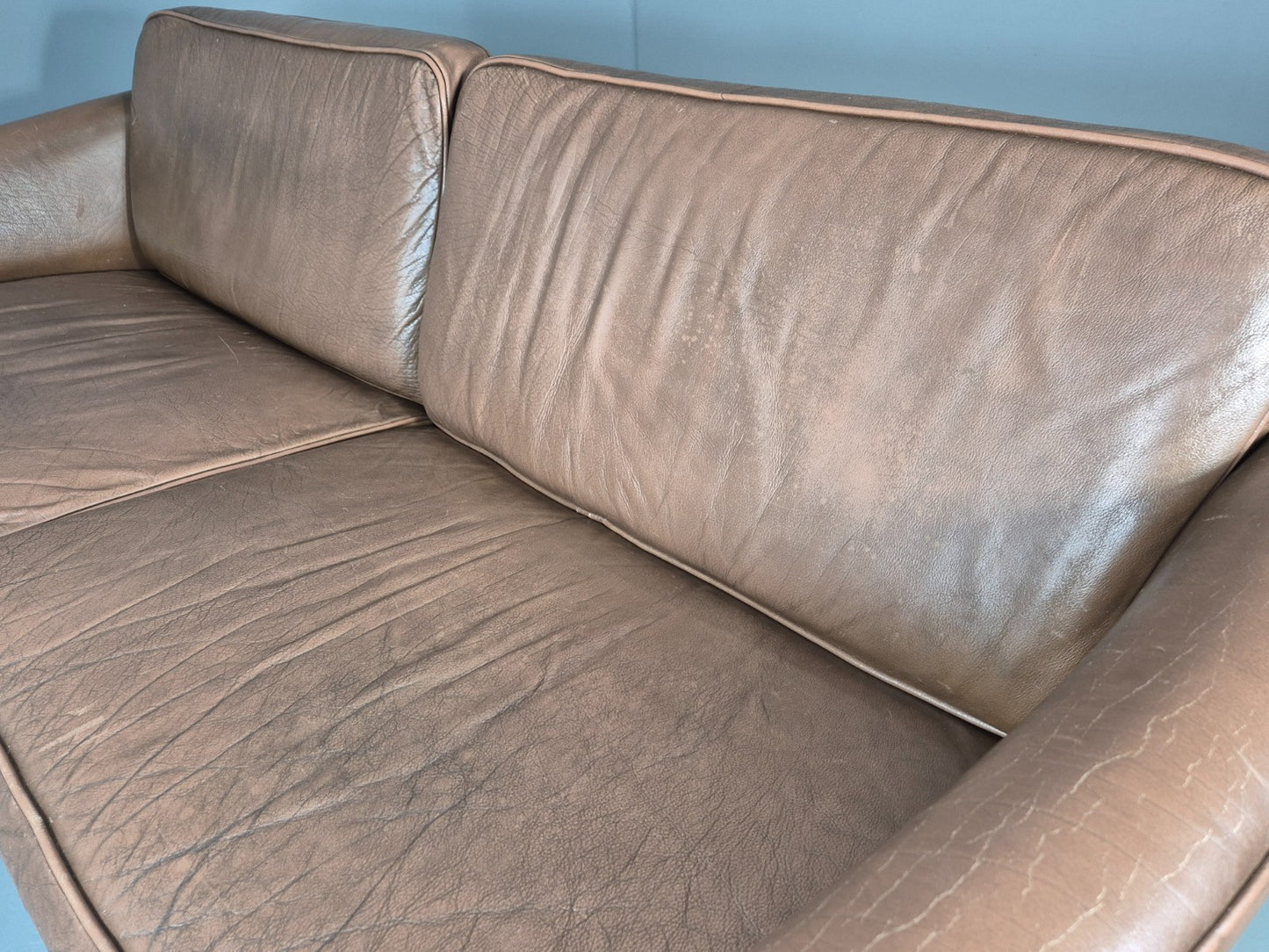 Vintage Danish 2.5 Seater Brown Leather 1970s Retro Mid Century EB11629 M3SS21
