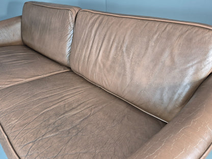 Vintage Danish 2.5 Seater Brown Leather 1970s Retro Mid Century EB11629 M3SS21