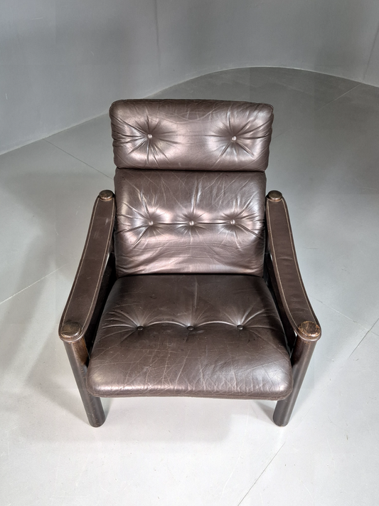 Vintage Danish Lounge Chair Brown Leather Ebbe Gehl Design Retro MCM EB7215 MNOR - UKDK FURNITURE