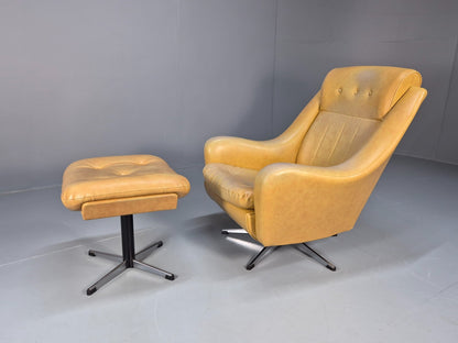 Mid Century Swivel Chair and Footstool Mustard Vinyl Vintage Retro  EB10693 MNOR0
