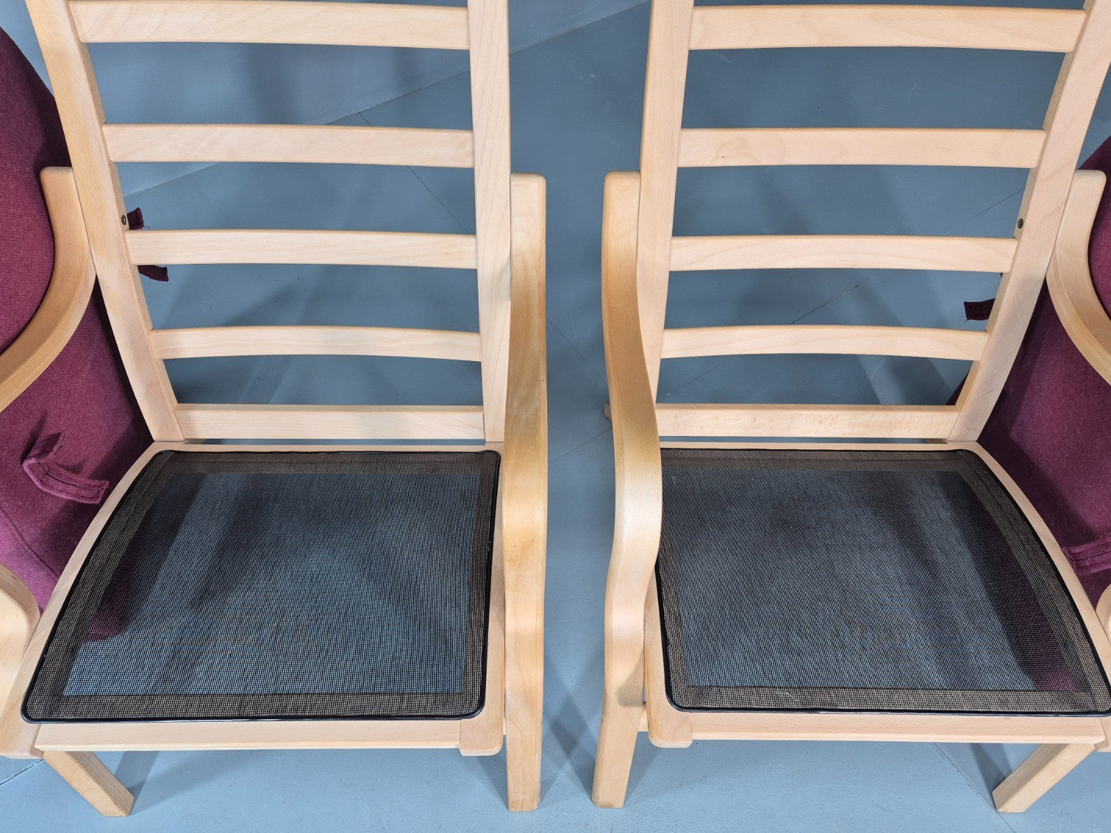 2 Stouby Bentwood Lounge Chairs Mauve Wool 1980s Retro MCM EB11349 MBEN12