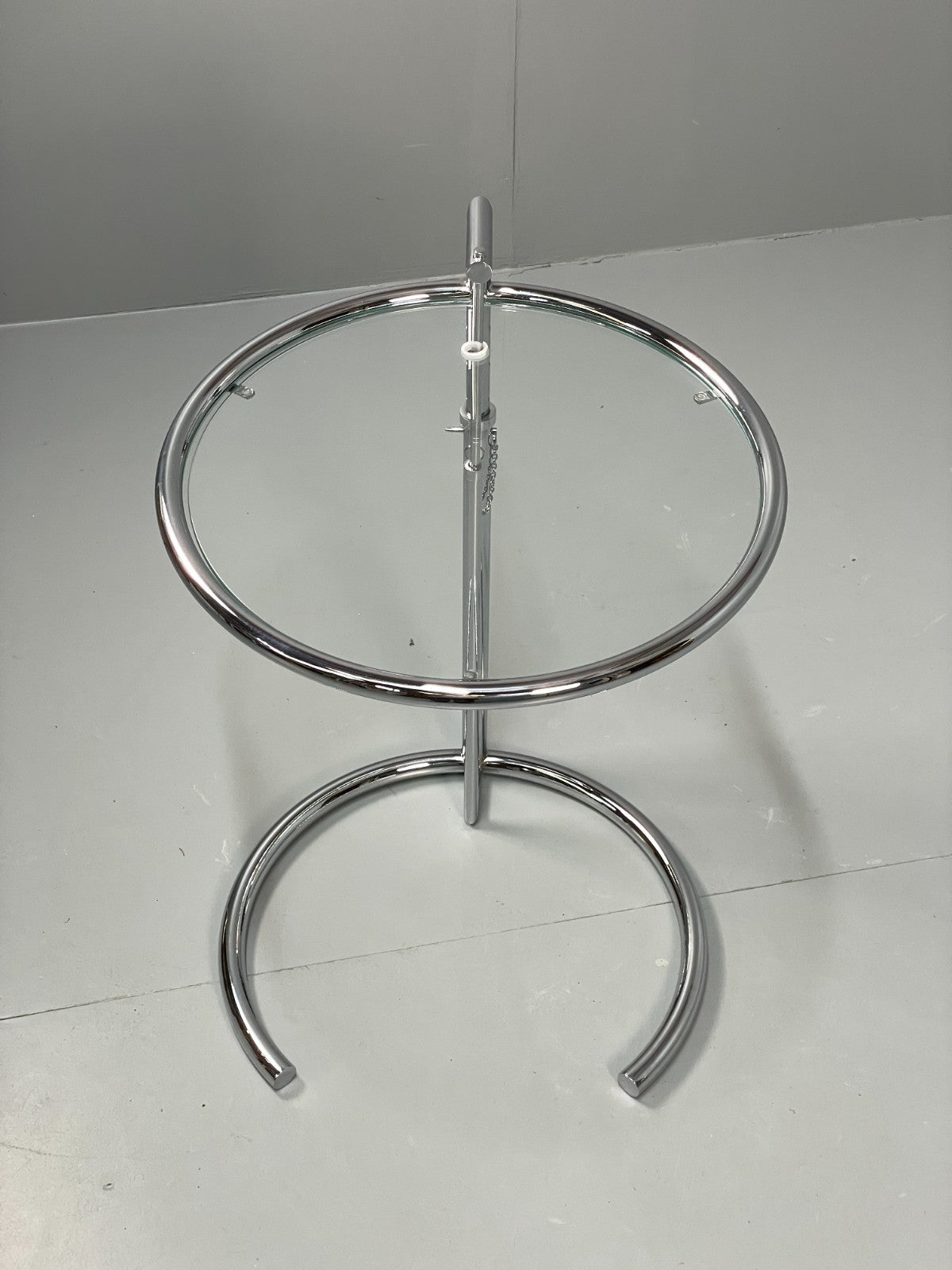Vintage Chrome Side Table Eileen Grey Style Adjustable Glass Top EB11042 MWOO4