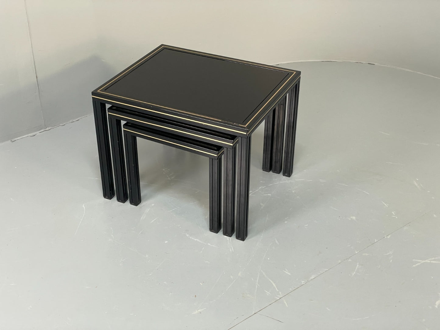 Vintage 1970s Nesting Tables Pierre Vandel Black Gold Glass 1970s EB11804 MWOO15