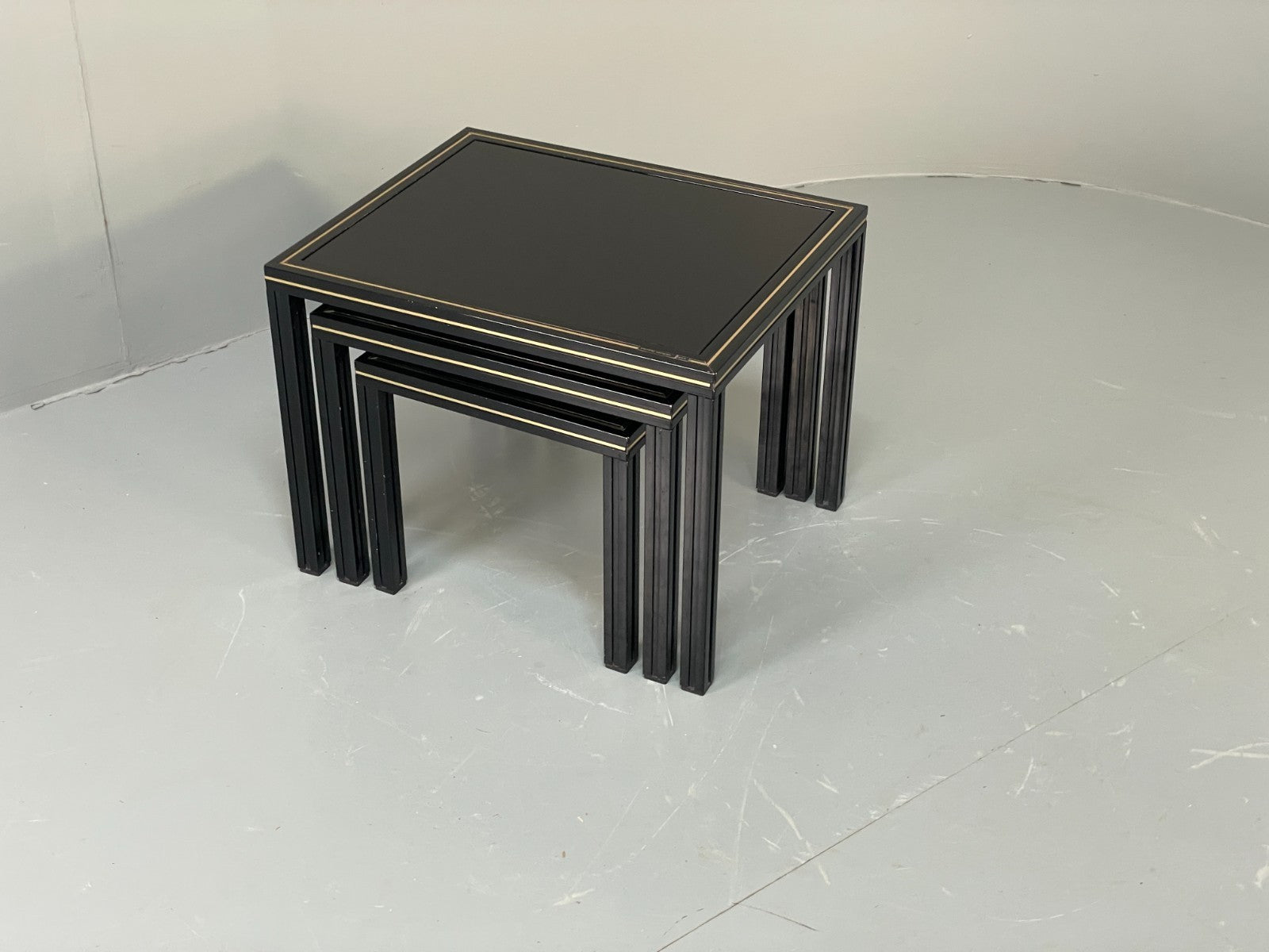 Vintage 1970s Nesting Tables Pierre Vandel Black Gold Glass 1970s EB11804 MWOO15
