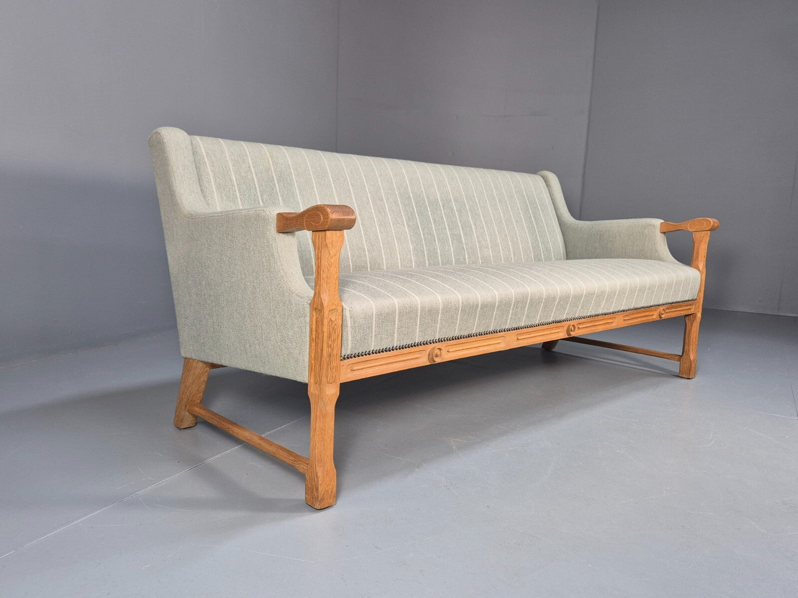Vintage Danish Kjaernulf Style 3 Seat Sofa Oak Frame 1970s Retro EB9643 M3SS - UKDK FURNITURE