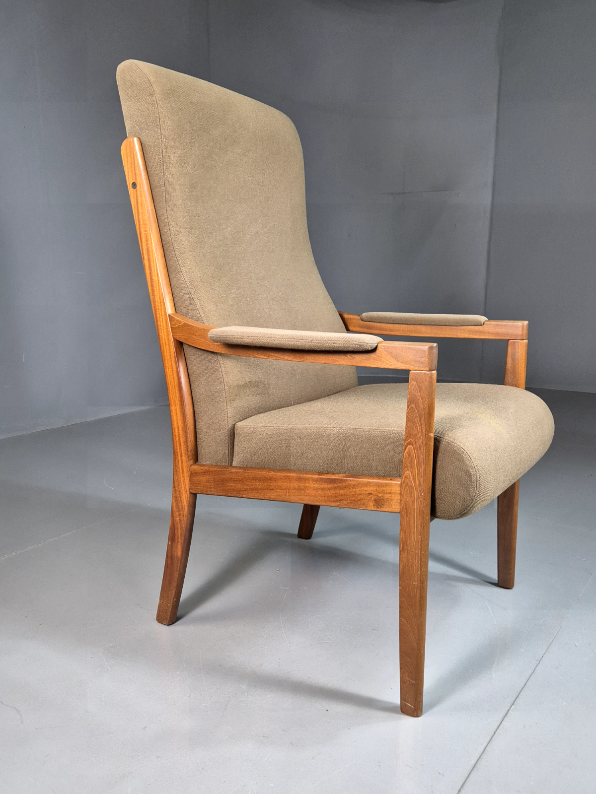 Vintage Swedish Lounge Chair Beige Wool Hardwood Frame MCM Retro EB7195 MNOR0